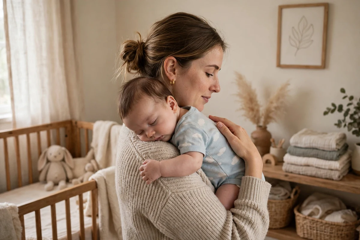 Mãe colocando o bebê para arrotar sobre o ombro